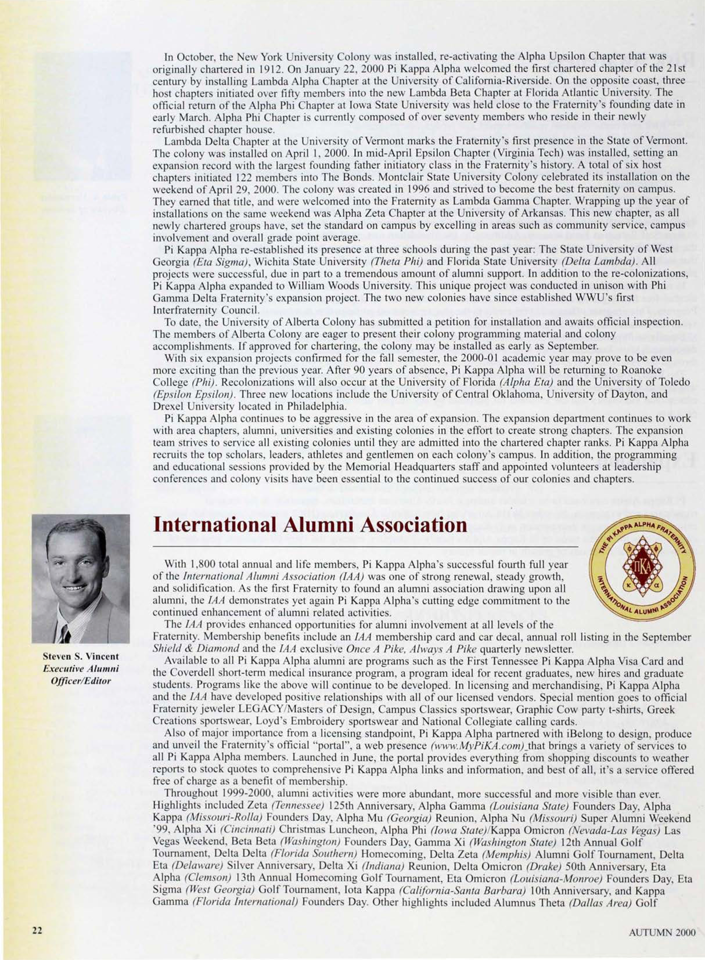 1999-2000 Annual Report: International Alumni Association, Autumn 2000